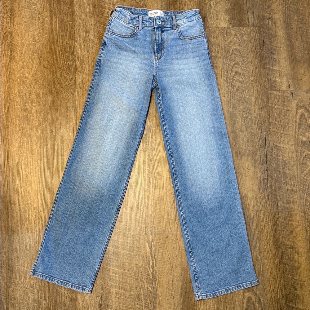 Abercrombie Kids Girls High Rise Wide Leg Blue Jeans With Ruffled & Bow 13/14 L - Picture 5 of 8
